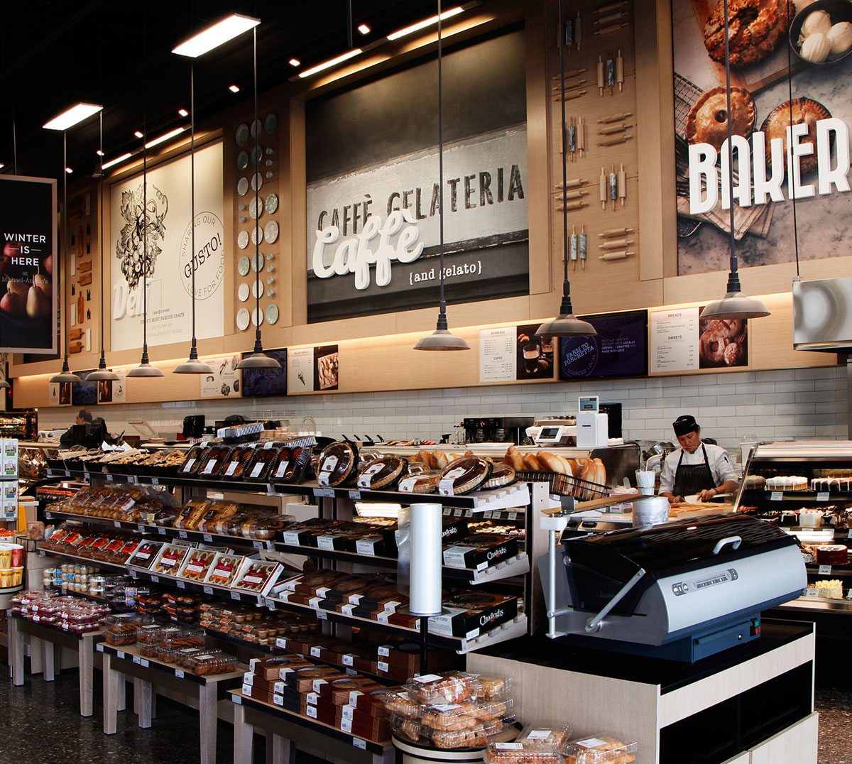 Cafe and bakery section in grocery store