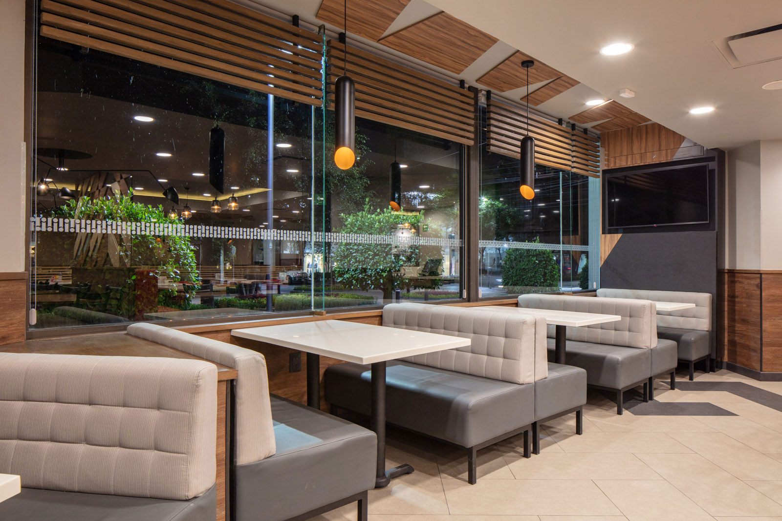 Interior of restaurant booths