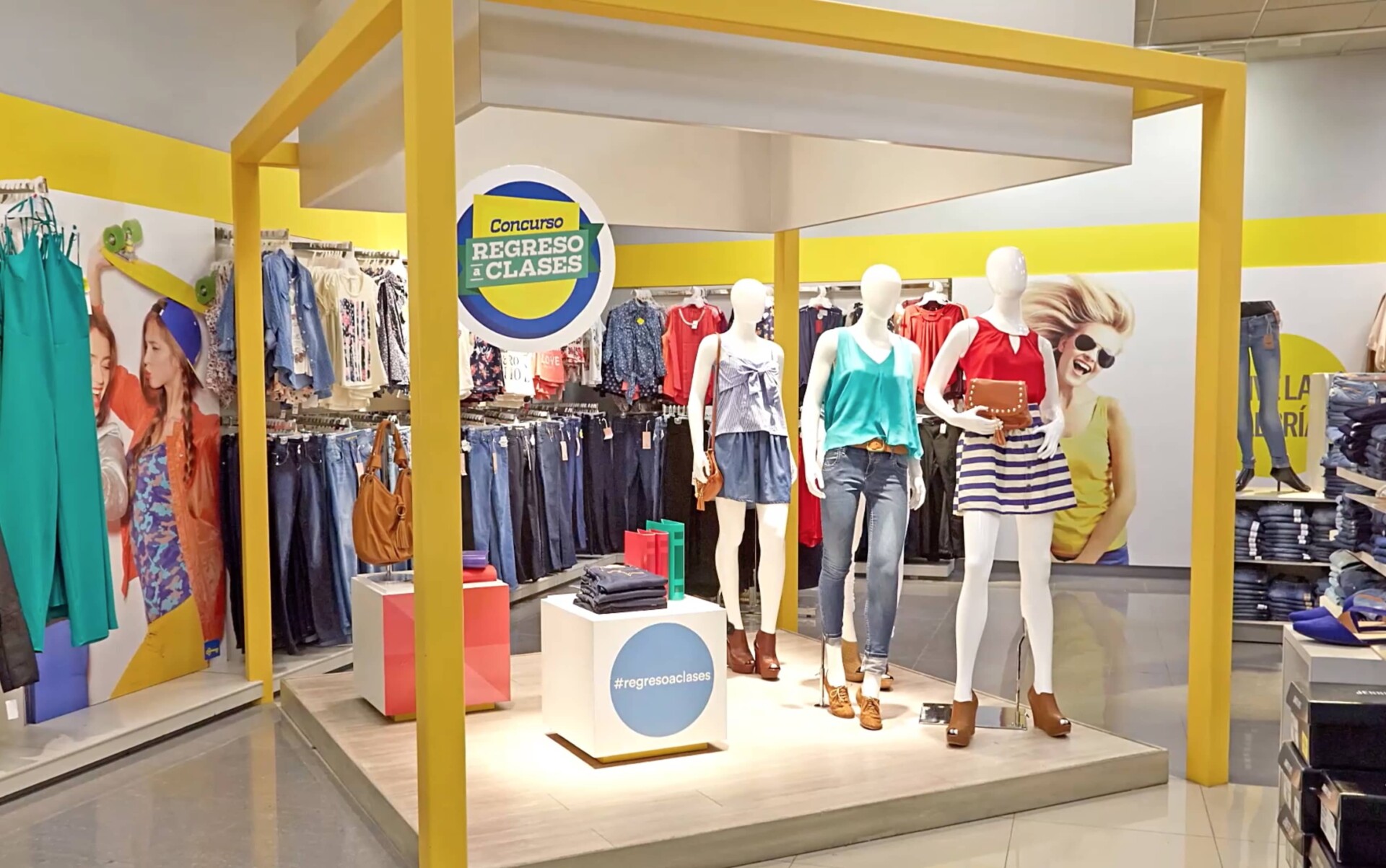Interior women's retail section with mannequins